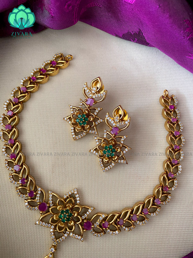 Ad motif free elegant neckwear with earrings - latest jewellery designs- Zivara Fashion