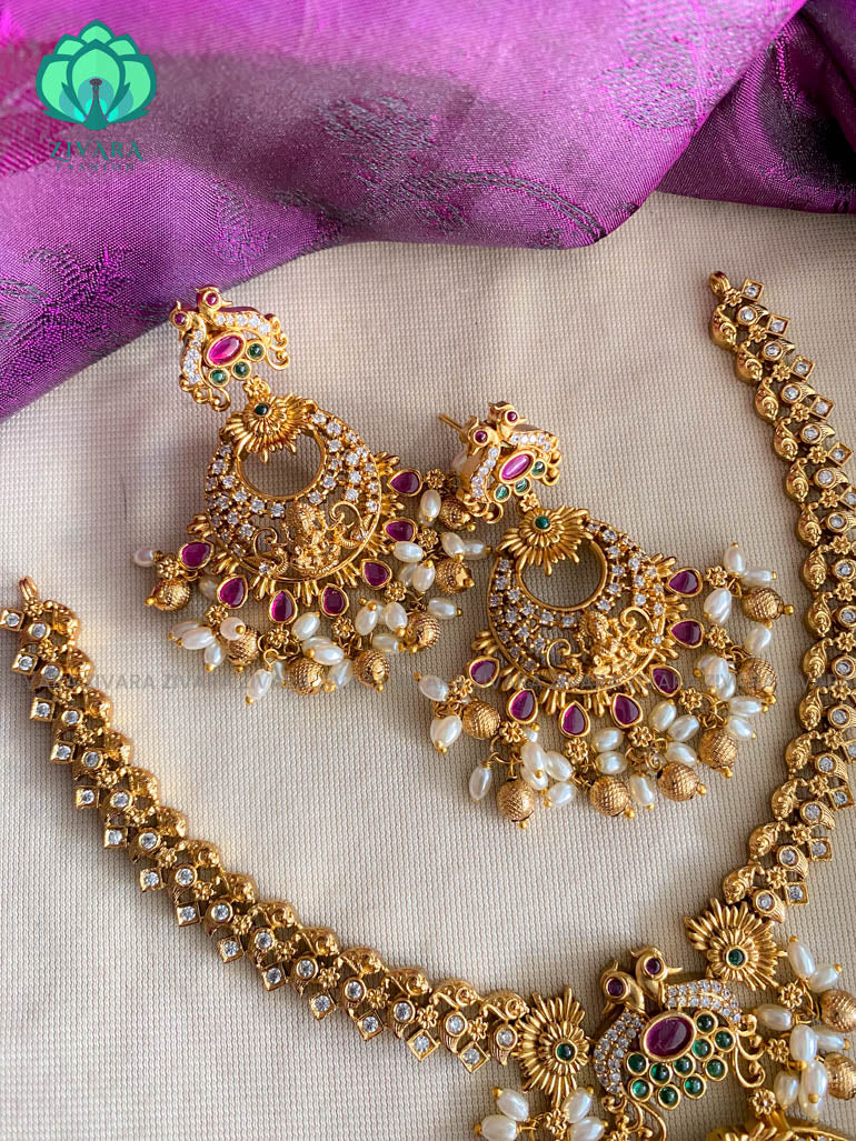 TEMPLE real kemp bridal stone neckwear with earrings - Zivara Fashion