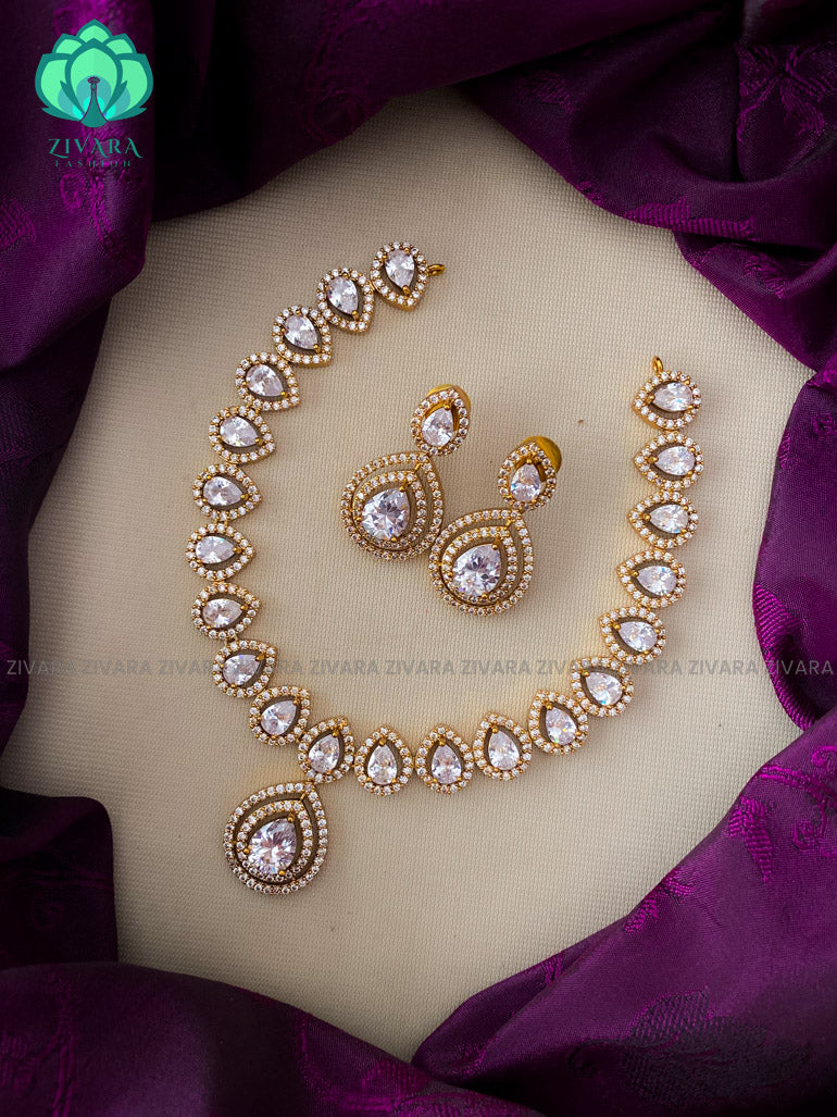 Elegant stone tear pendant  Neckwear with earrings- Zivara Fashion