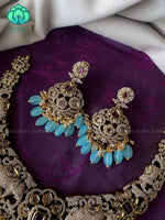 The magnificient Victorian polish finish neckwear with earrings  - Premium quality CZ Matte collection-south indian jewellery