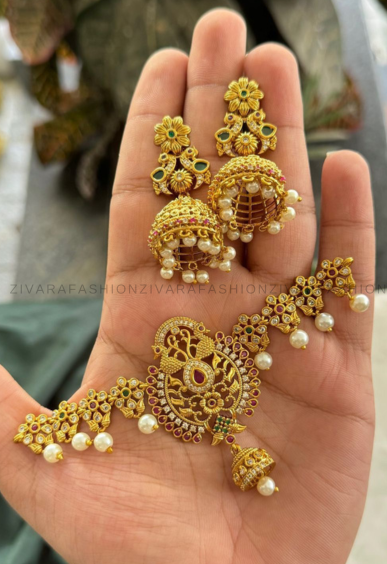 DOUBLE PEACOCK  KIDS FRIENDLY SMALL (3 INCHES)-TRADITIONAL CHOKER COLLECTION WITH EARRINGS- LATEST JEWELLERY COLLECTION