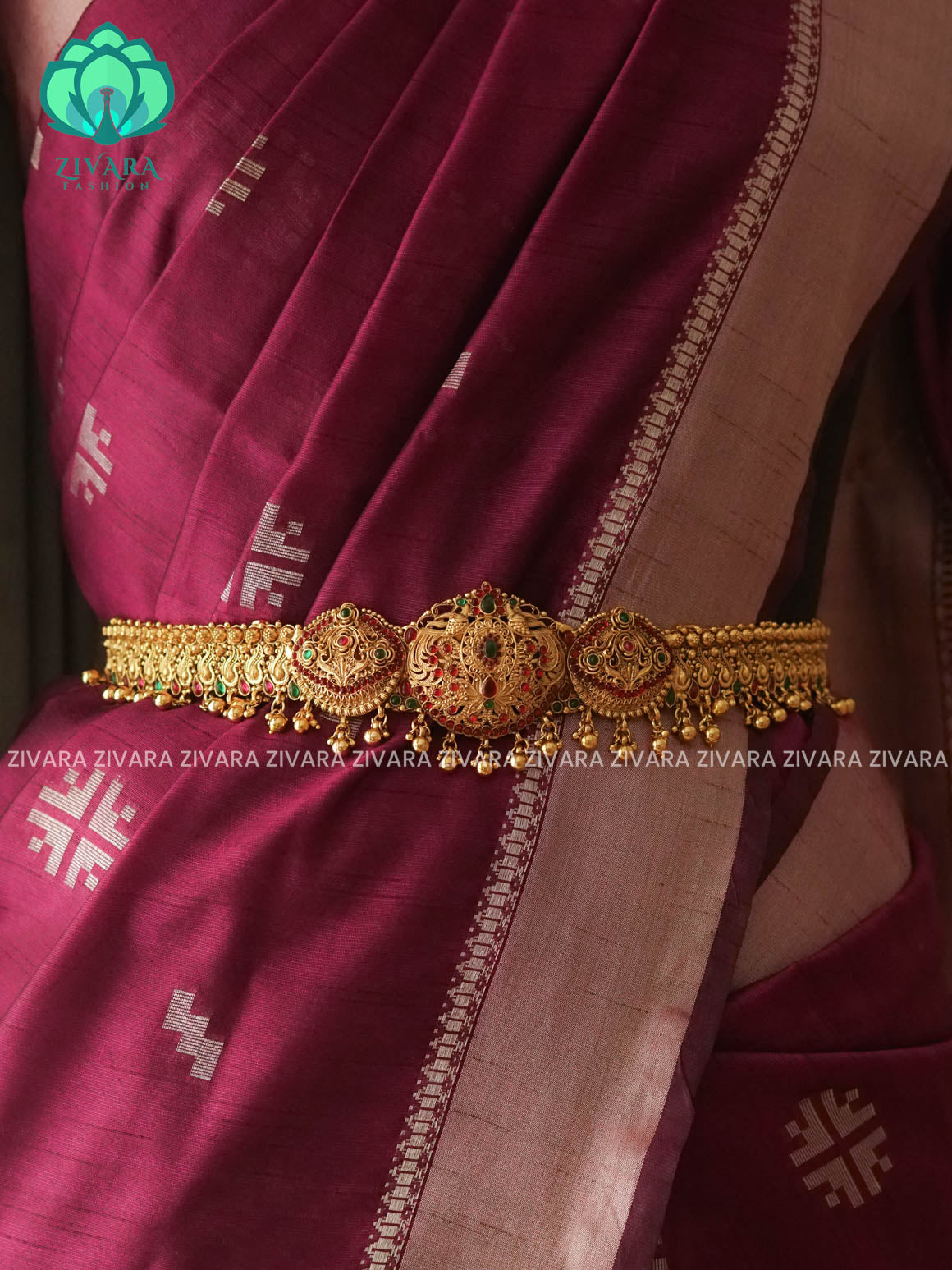 GOLD BEADS  - DHRUVA- MATTE TEMPLE STYLE (31 TO 37 INCHES  ) Latest South indian budget friendly hipbelt collection- Zivara Fashion