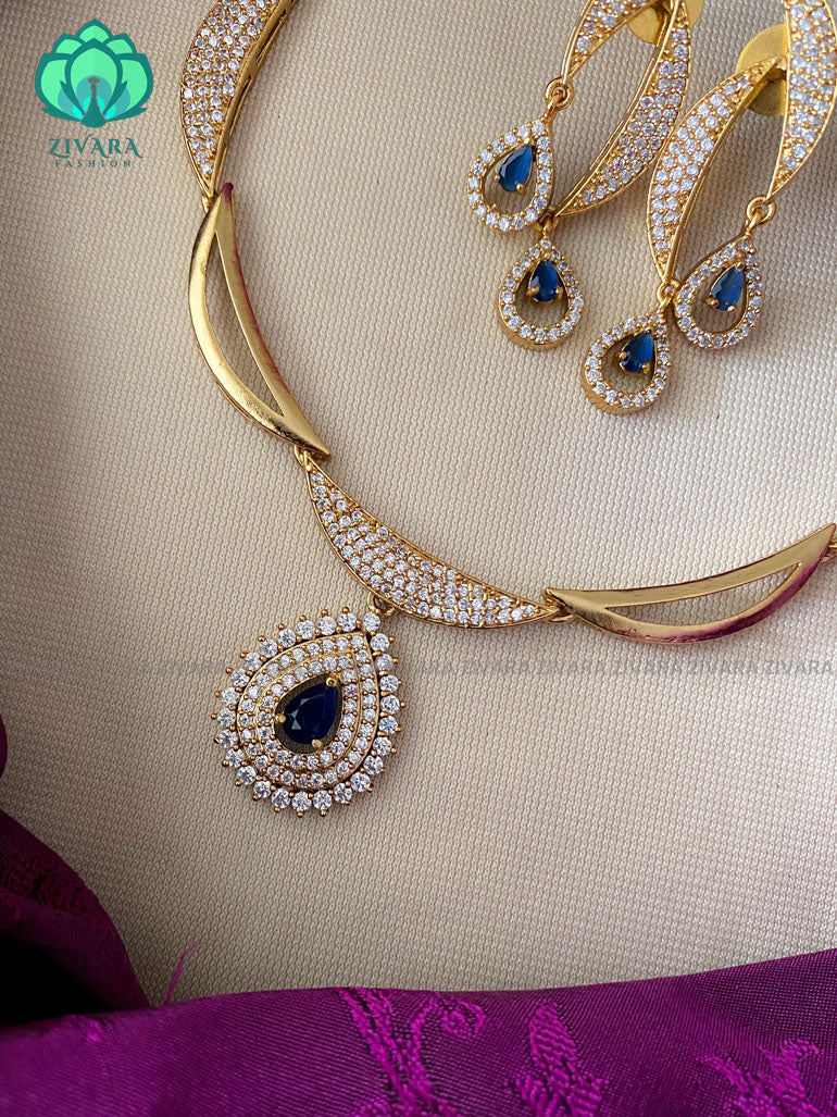 Unique and glamorous elegant necklace with earrings CZ matte Finish- Zivara Fashion