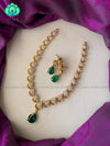 Elegant stone necklace with earrings CZ matte Finish Green - Zivara Fashion