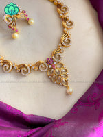 Motif free Elegant neckwear with earrings- Swarna-latest pocket friendly south indian jewellery collection