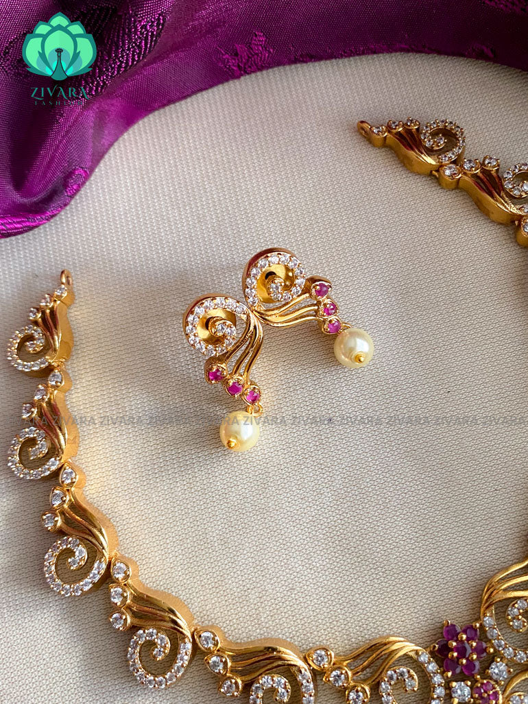 Motif free Elegant neckwear with earrings- Swarna-latest pocket friendly south indian jewellery collection
