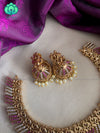 White and ruby stone fan neckwear with earrings - Zivara Fashion