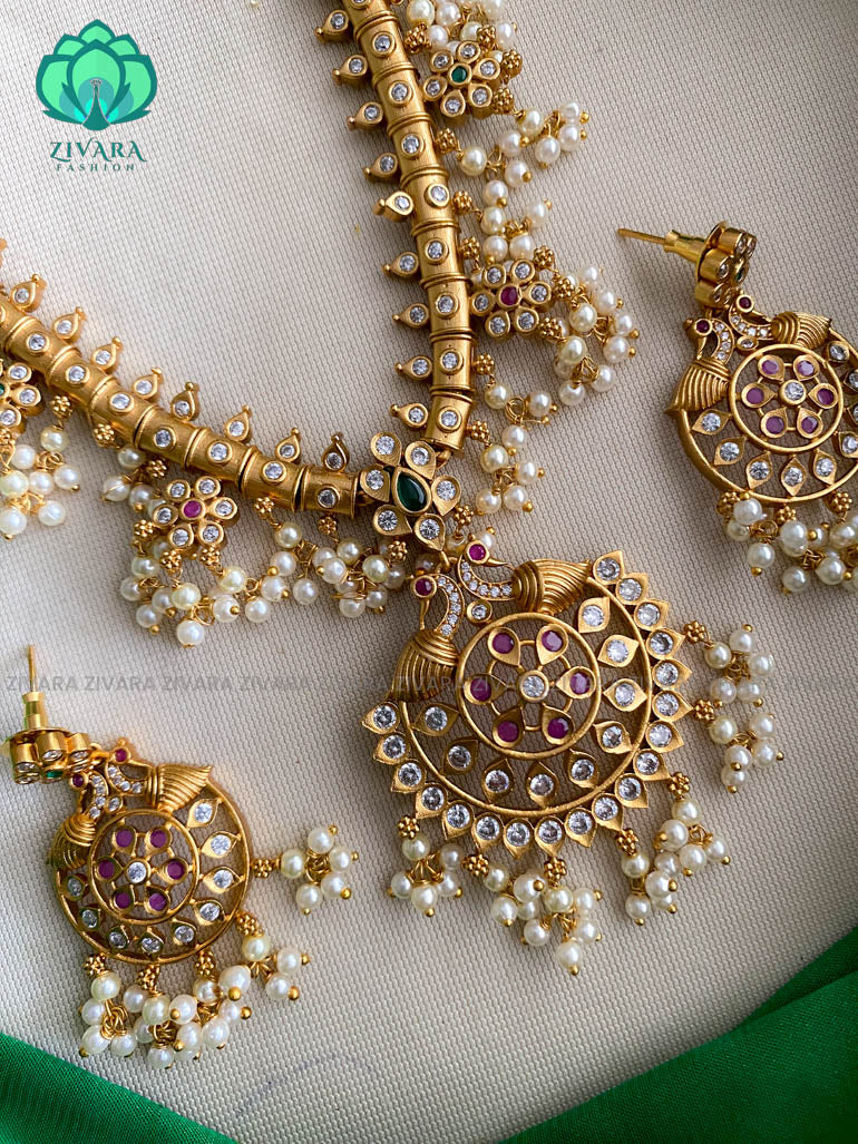 Bridal guttapusalu long haaram with earrings- Premium quality CZ Matte collection