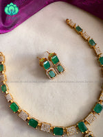 Beautiful green stone elegant necklace with earrings CZ matte Finish- Zivara Fashion