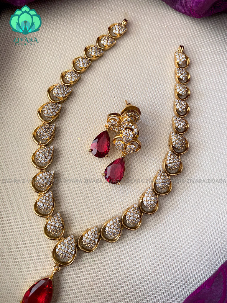 Elegant stone necklace with earrings CZ matte Finish- Zivara Fashion