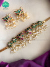 Real kemp lotus choker with earrings  - Premium quality CZ Matte collection-south indian jewellery