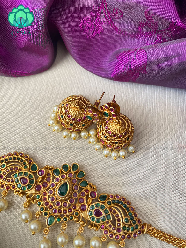 Real kemp beautiful peacock choker with earrings- latest pocket friendly premium quality south indian jewellery collection