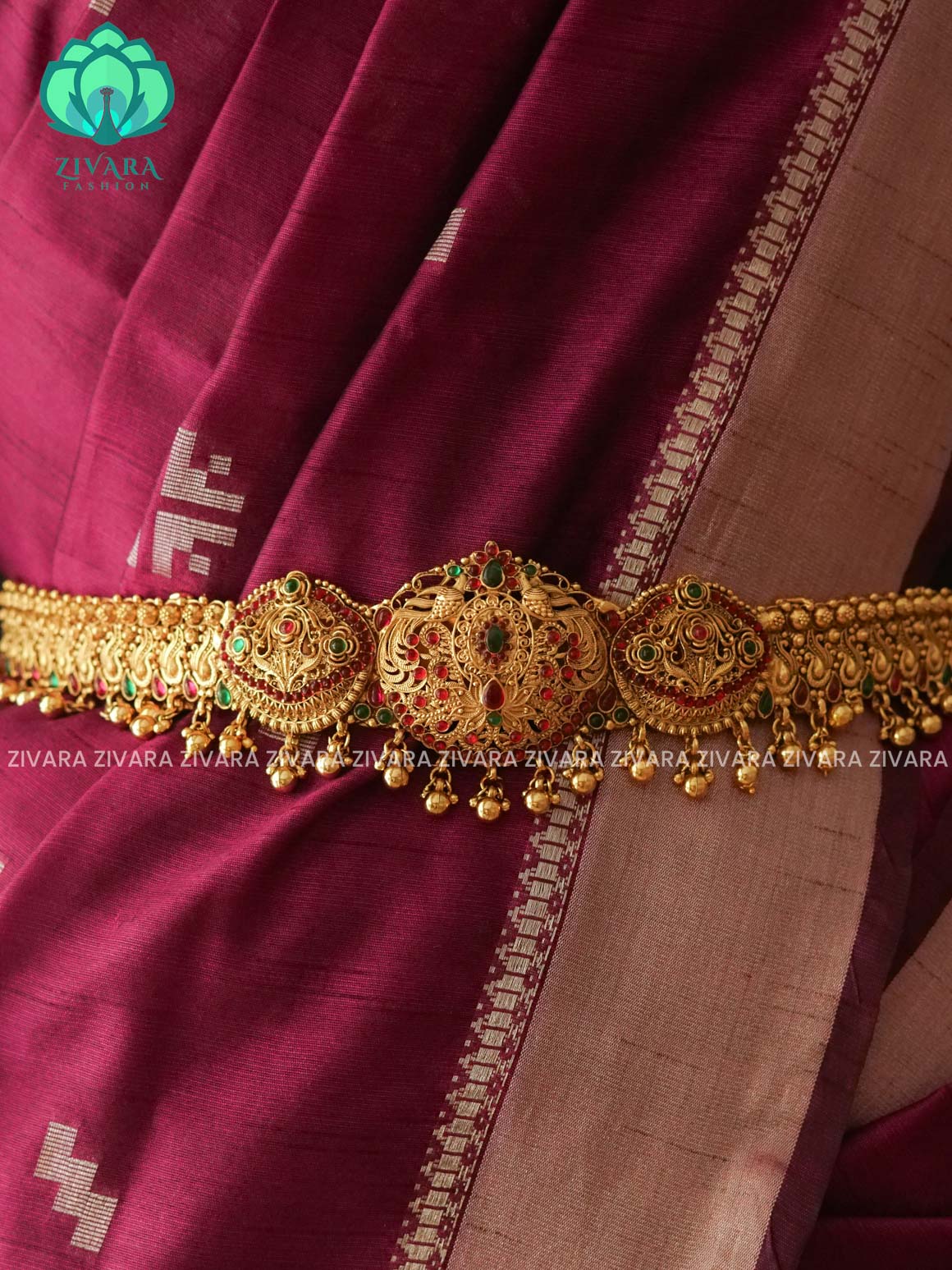 GOLD BEADS  - DHRUVA- MATTE TEMPLE STYLE (31 TO 37 INCHES  ) Latest South indian budget friendly hipbelt collection- Zivara Fashion