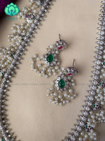 Guttapusalu silver long Haaram with earrings- CZ Matte Finish- Zivara Fashion