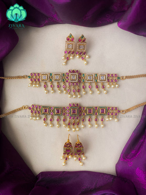 Real kemp beautiful choker with earrings- latest pocket friendly premium quality south indian jewellery collection