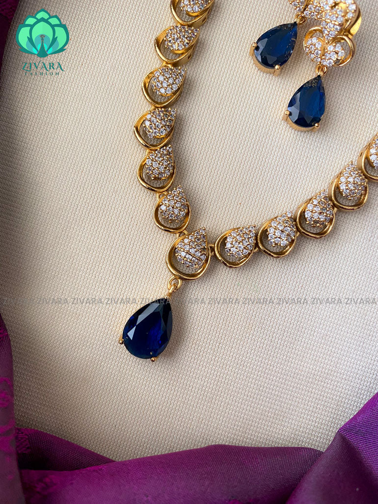 Elegant stone necklace with earrings CZ matte Finish- Zivara Fashion