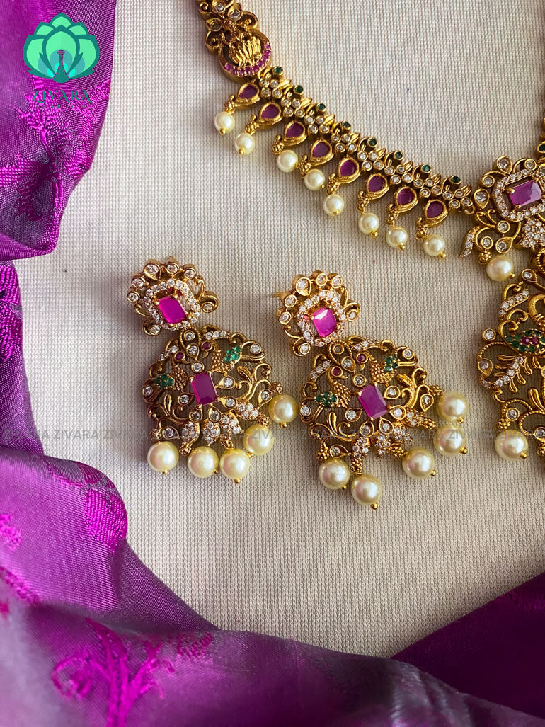 Motif free real kemp bridal stone neckwear with earrings - Zivara Fashion