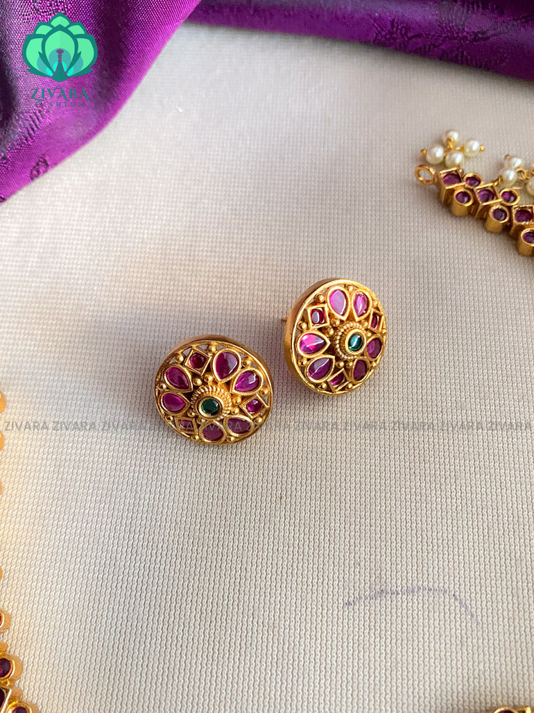 Hotselling guttapusalu choker with earrings -  latest bridal jewellery CZ Matte collection