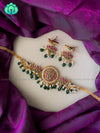 Green beads cz  matte choker with earrings - Bridal  jewellery with earrings-indian bridal jewellery