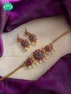 Kids friendly real kemp flower cz matte choker with earrings - Bridal  jewellery with earrings-indian bridal jewellery