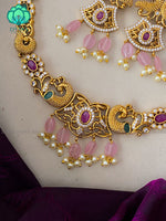 Amazing motif free necklace with earrings CZ matte Finish- Zivara Fashion
