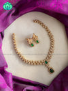 Square pendant green stone elegant necklace with earrings CZ matte Finish- Zivara Fashion