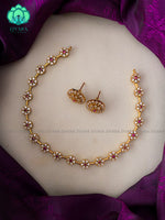 Simple floral stone neckwear with earrings- Zivara Fashion