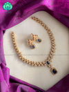 Square pendant blue stone elegant necklace with earrings CZ matte Finish- Zivara Fashion