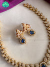 Square pendant blue stone elegant necklace with earrings CZ matte Finish- Zivara Fashion