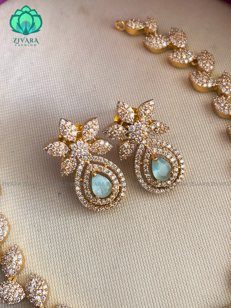 Elegant green AD stone Neckwear with earrings- Zivara Fashion