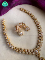 Square pendant white stone elegant necklace with earrings CZ matte Finish- Zivara Fashion