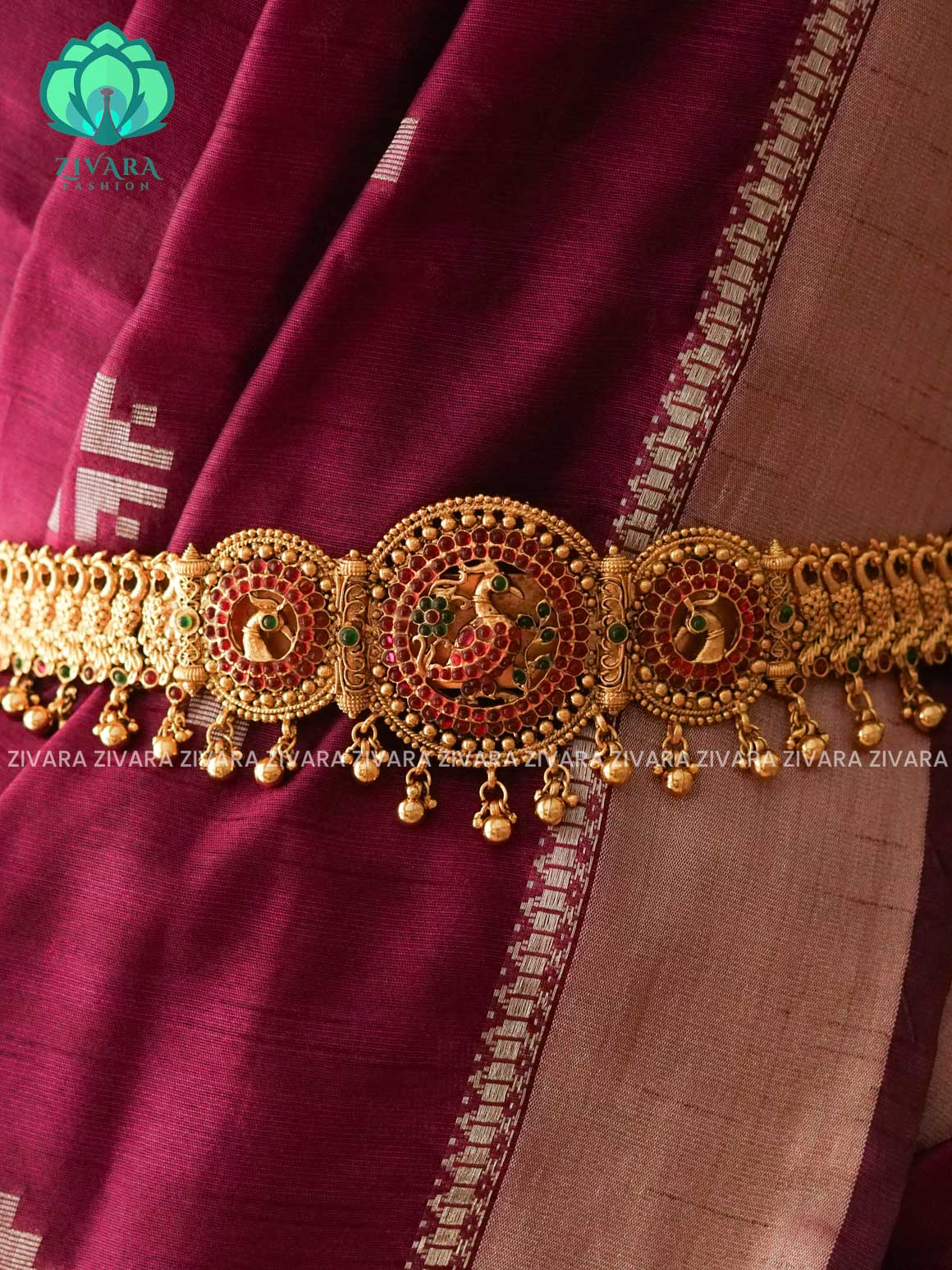 GOLD BEADS  - DHRUVA- MATTE TEMPLE STYLE (31 TO 37 INCHES  ) Latest South indian budget friendly hipbelt collection- Zivara Fashion