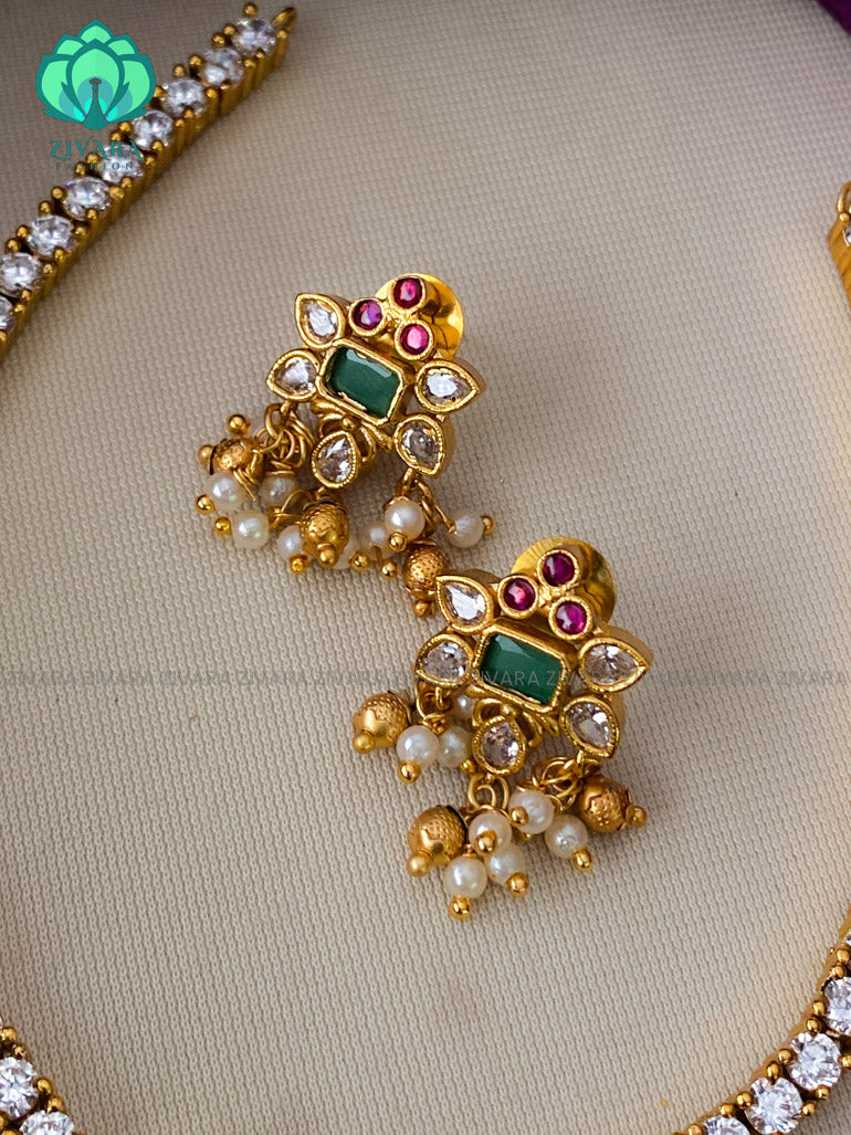 Stone chain Motif free elegant neckwear with earrings- Zivara Fashion