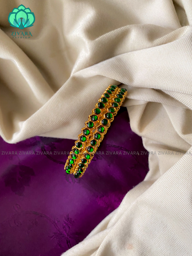 Simple green kemp bangle- latest barathanatyam jewellery