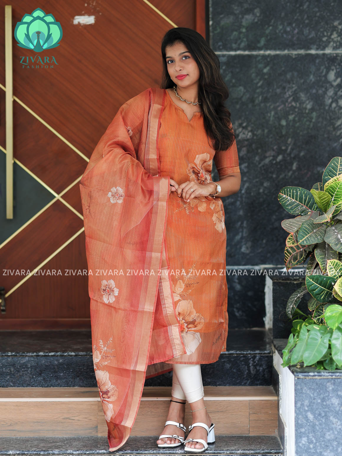 ORANGISH  YELLOW- Pavani - FESTIVE HOT SELLER EXCLUSIVE TOP AND DUPATTA SET for women- Label Zivara