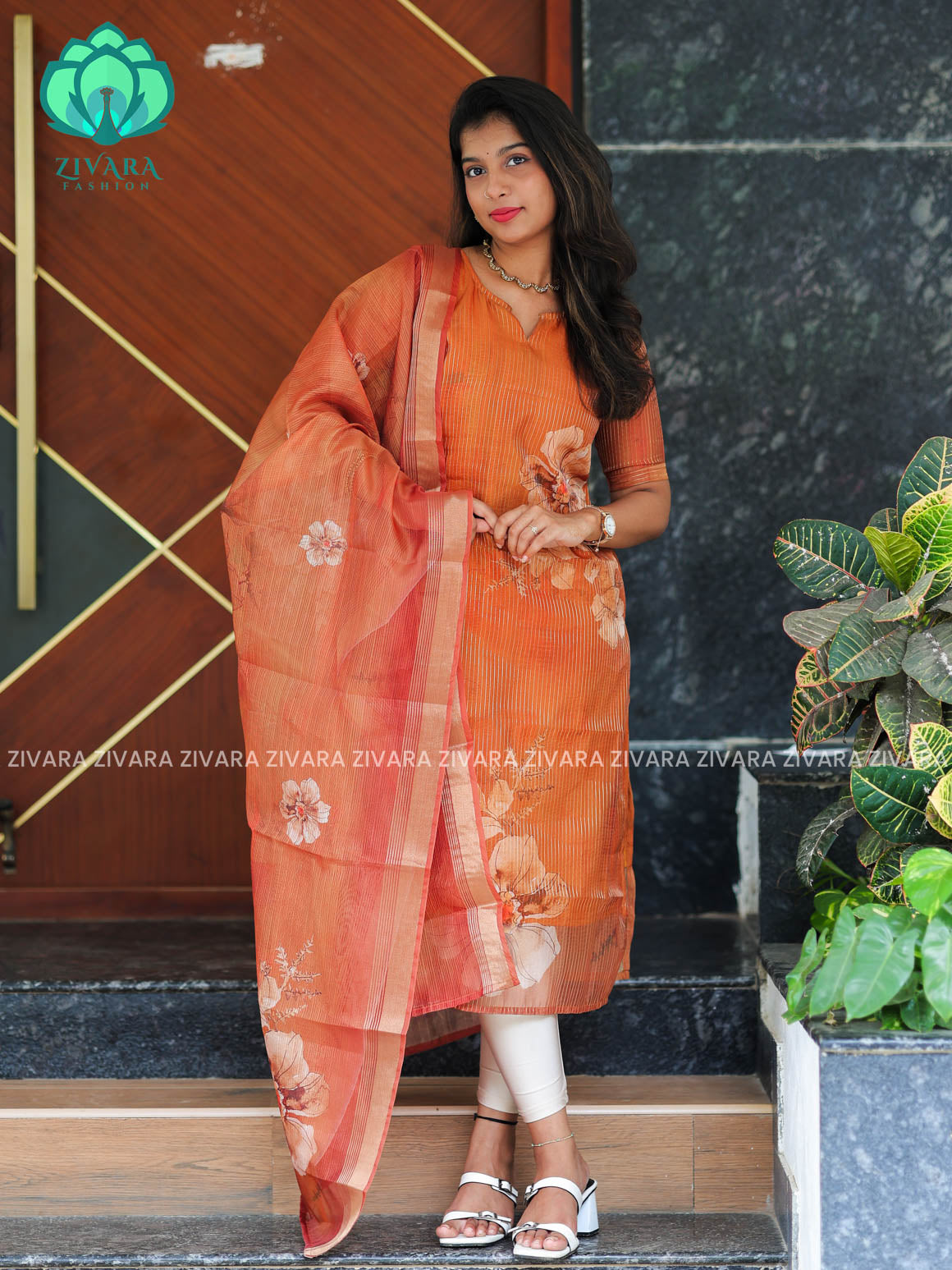 ORANGISH  YELLOW- Pavani - FESTIVE HOT SELLER EXCLUSIVE TOP AND DUPATTA SET for women- Label Zivara