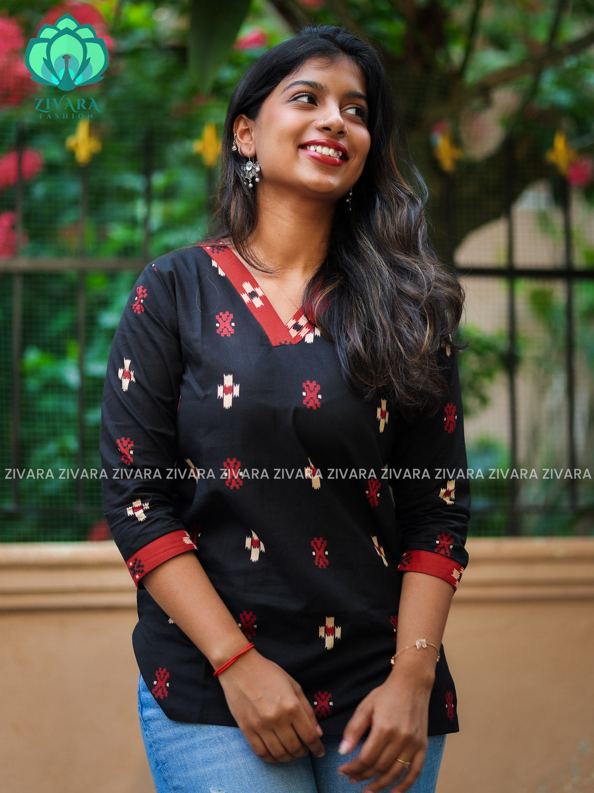 Anu - Black Woven cotton short office wear  for women- Label Zivara