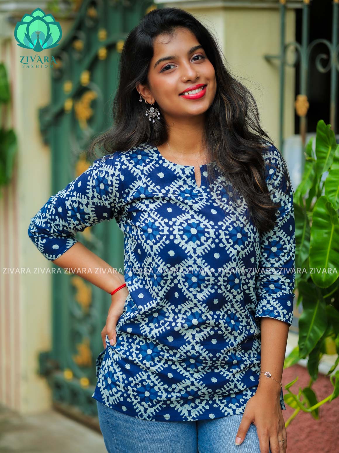Anu - Indigo blue  Woven cotton short office wear  for women- Label Zivara