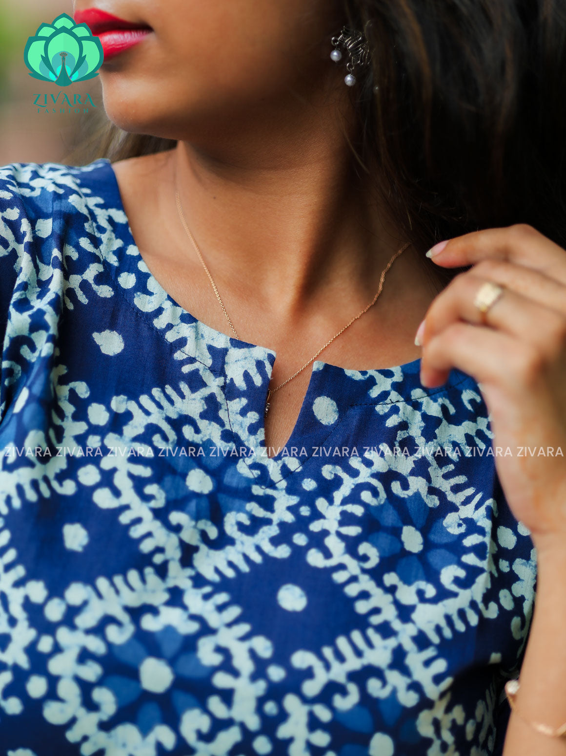 Anu - Indigo blue  Woven cotton short office wear  for women- Label Zivara