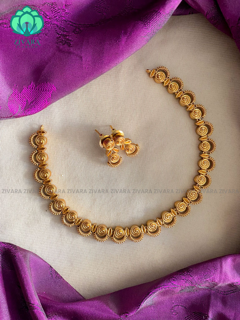 Kids friendly gold neck WEAR WITH EARRINGS   - Premium quality CZ Matte collection-south indian jewellery