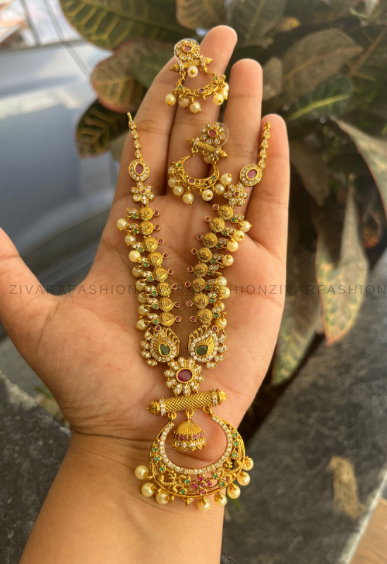 SLENDER Jhumki pendant -Traditional south indian premium neckwear with earrings- Zivara Fashion- latest jewellery design.