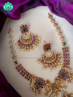 Midlength peacock bridal necklace with earrings- latest bridal jewellery collection CZ Matte
