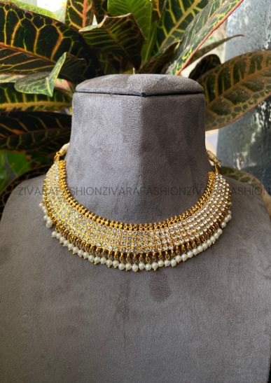 Keerthi - white stone  - neckwear jewellery- south indian barathanatyam jewellery