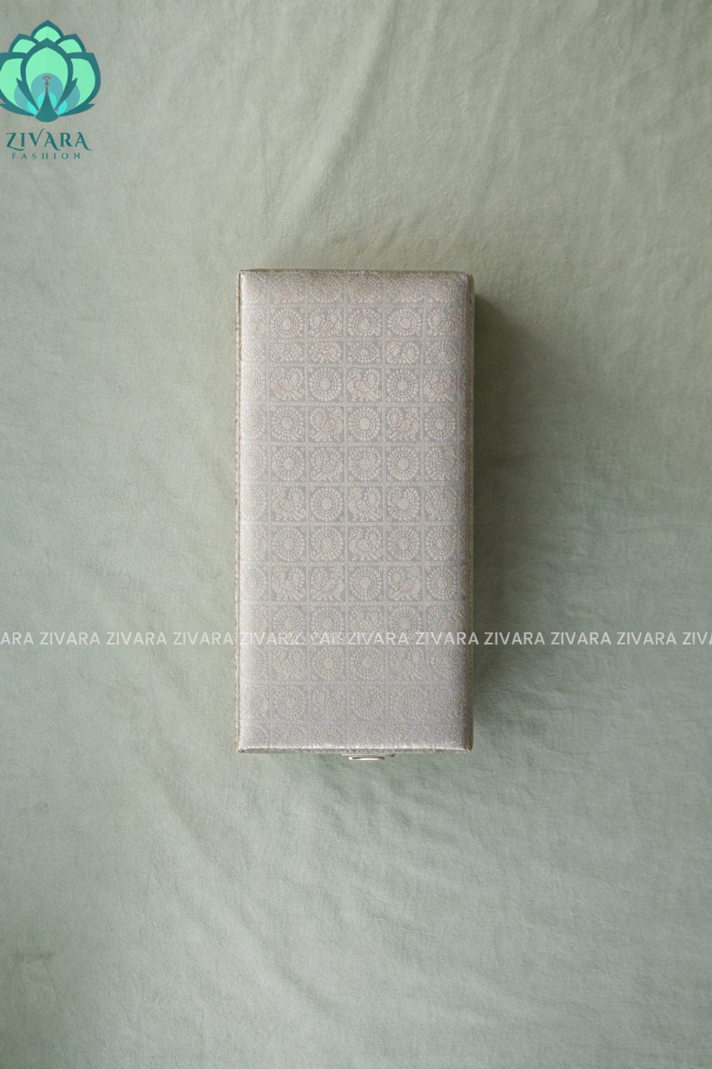 SILVER BROCADE - COMPACT BOX - JEWELLERY ORGANISER FOR GOLD JEWELLERY WITH SELF SETTING NUMBER LOCK- ZIVARA FASHION