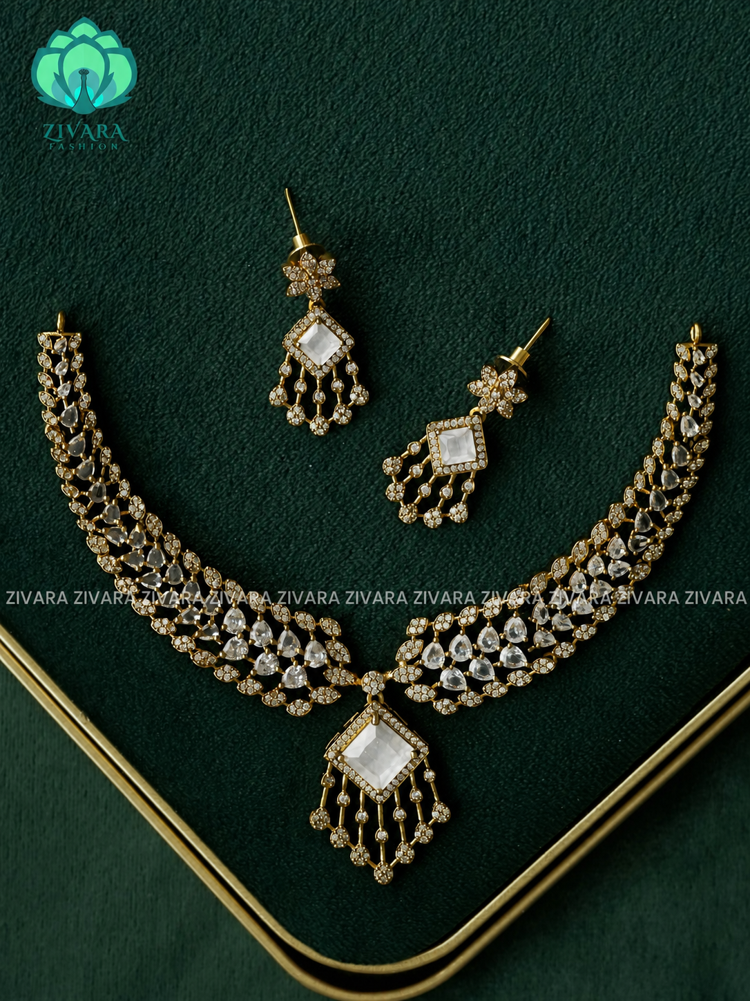 WHITE - HASLI - stylish and minimal elegant neckwear with earrings- Zivara Fashion