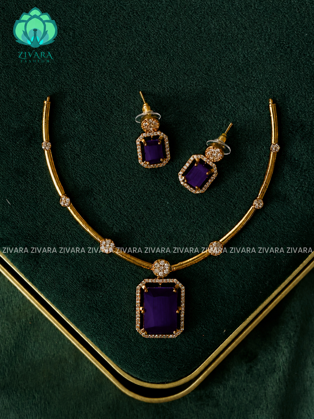 PURPLE STONE - HASLI - stylish and minimal elegant neckwear - Zivara Fashion