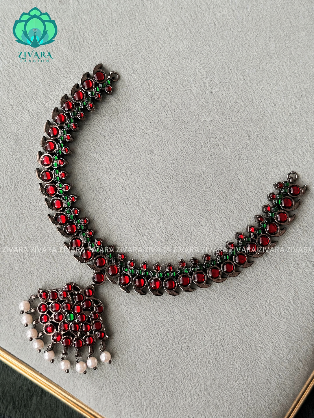 RED AND GREEN - madhuri- BLACK KEMP HANDMADE NECKWEAR  - latest kemp dance jewellery collection