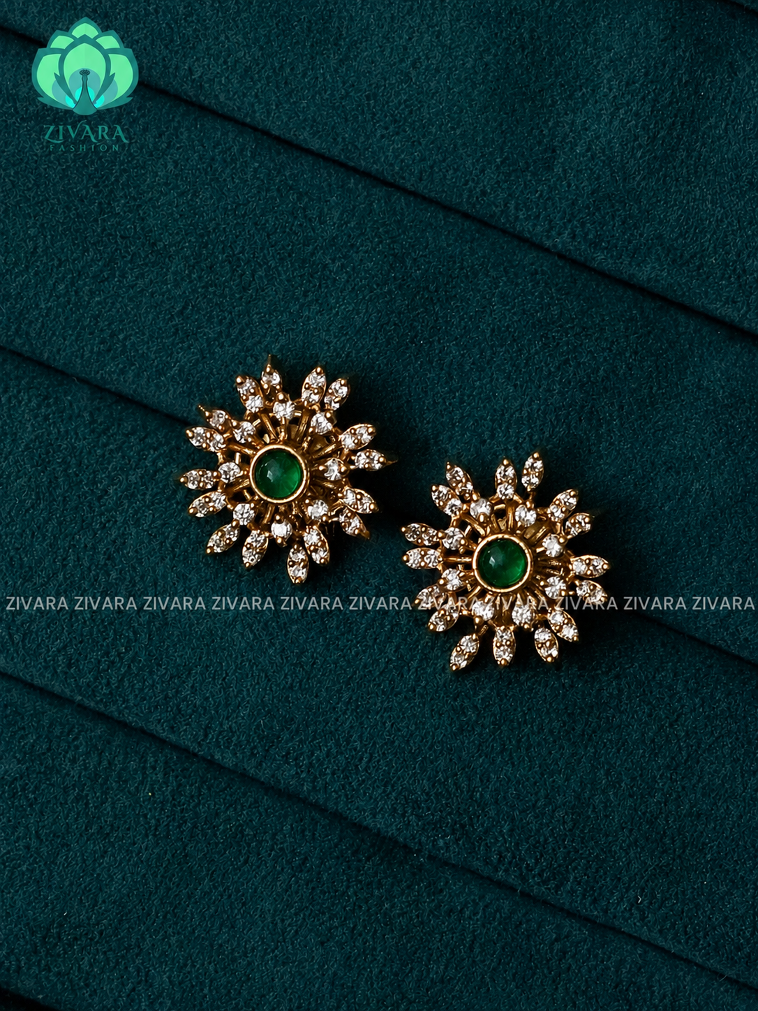 WHITE Green SNOW FLAKE STUD - latest jewellery collection- zivara fashion
