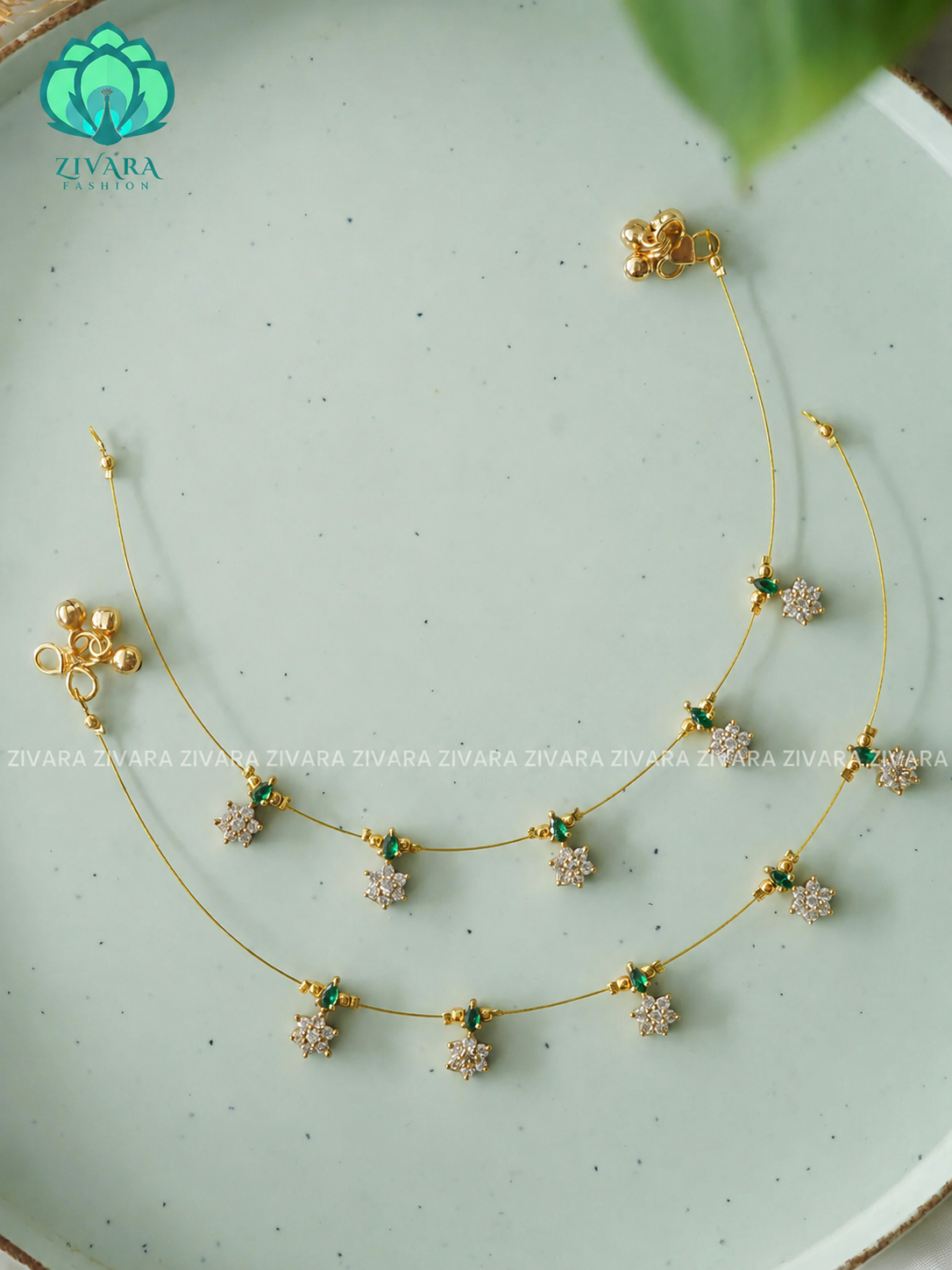 GREEN -  Tamara invisible anklets for women for women(10.5 in)- latest jewellery- ZIVARA FASHION