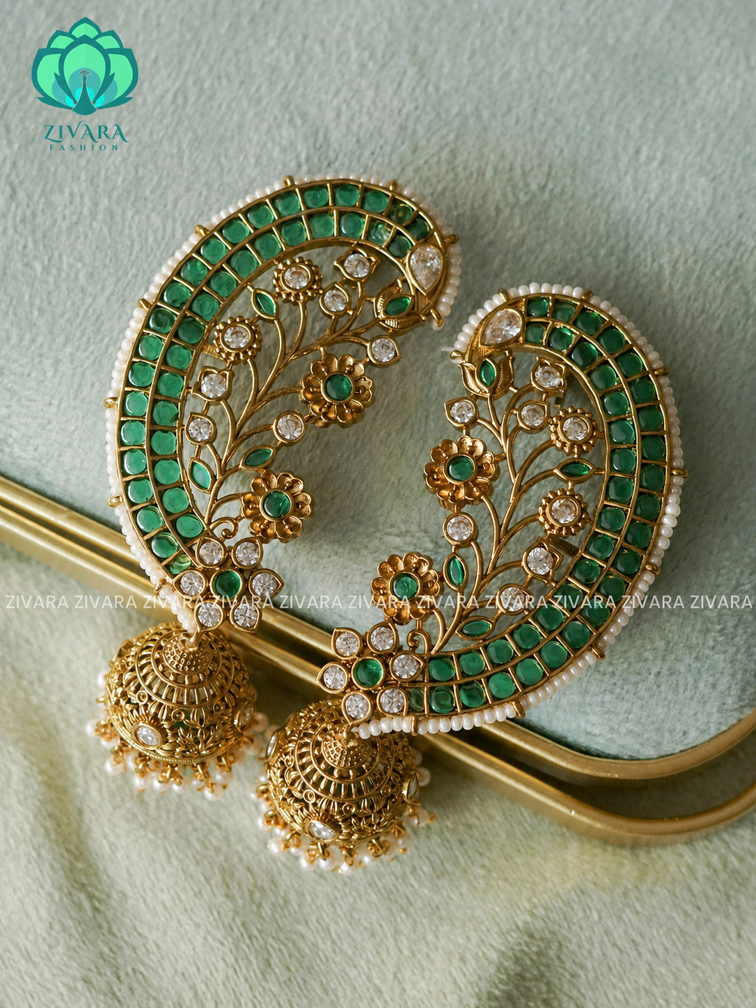 GREEN BIG PEACOCK EARCUFF JHUMKA  latest jewellery collection- zivara fashion